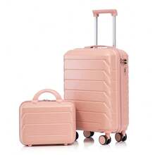 14"/19" 2-Piece ABS Spinner Suitcase Set With Combination Lock & 14" Cosmetic Bag (Black) - Pink - View 12