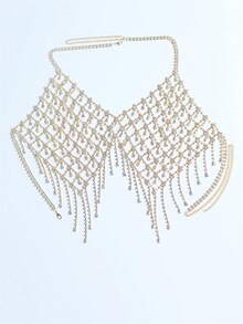 1pc Nightclub Bling Fringe Crystal Bra, Fashionable Bikini For Summer Beach Party, Crystal Chest Chain