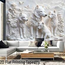 1pc 3D Wolf Pack Polyester Fiber Tapestry - Exquisite Wall Hanging Suitable For Living Room, Bedroom, Office - Easy To Install, Durable, Fade-Resistant, Home Decor, Room Decor, Party Decor, Free Installation Kit Included