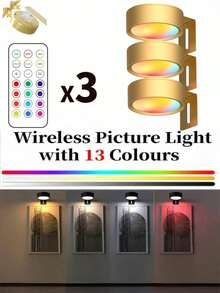 6 đèn LED khung ảnh, chạy bằng pin, 13 màu RGB, độ sáng và màu sắc có thể điều chỉnh, đèn nghệ thuật LED không dây, đèn tường từ tính, đèn rọi không dây, đèn rọi màn hình có thể điều chỉnh độ sáng với điều khiển từ xa, nhiệt độ màu có thể điều chỉnh, hẹn giờ, điều khiển từ xa và cảm ứng, 3 chế độ chiếu sáng, thích hợp cho khung ảnh, tác phẩm nghệ thuật, chân dung, trang trí tường, đèn tròn - RGB - Xem 14