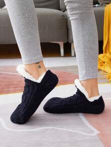 1 par de meias femininas quentes e grossas, meias de pelúcia da moda em cores sólidas, meias de pelúcia para uso interno em cores sólidas, adequadas para o chão da casa, uso casual, inverno