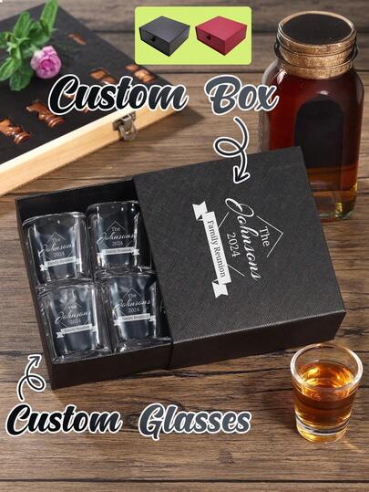 1/4pcs,60ml/2oz Personalized Whiskey Glasses Set With Gift Box,Permanent Laser Engraving - Fade-Proof,Customizable Name,Square Cup Mouth,Shot Glass Suitable For Wedding, Groomsmen Gifts, Bridesmaids Gifts,18th Birthday Gifts,21st Birthday Gifts,30th Birthday Gifts,Personalised Gifts And For Dad,Champagne Flutes,Bar Set,Shot Glasses,Dad Gifts,Kitchen Accessories,Water Bottle,Teacher Gifts,Camping,Home, Christmas,Personal Items