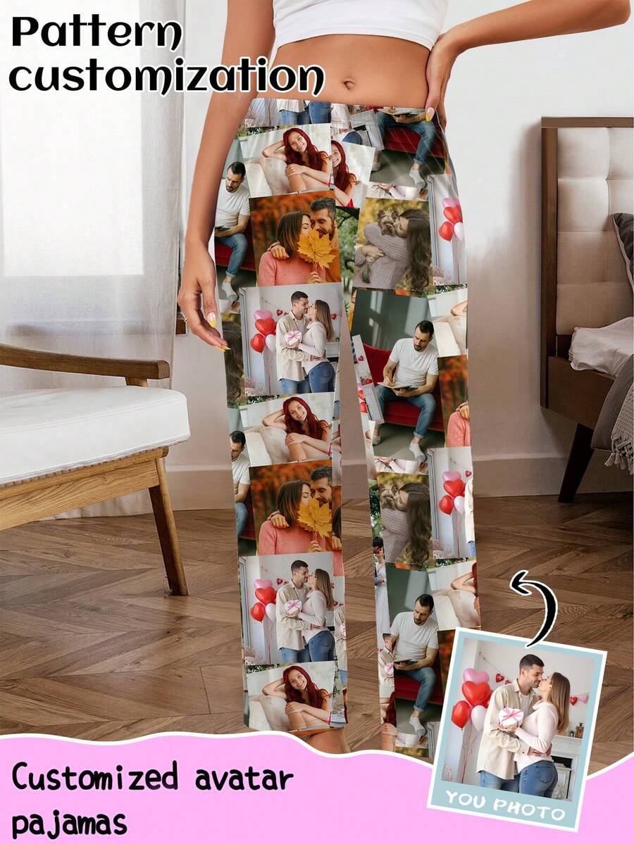 Customized Women's Pajama Pants, Unique Couple's Portrait, Couple's Face Replacement And Pet Face Swap, Holiday Atmosphere - Celebrity Big Head Photo Fan Merchandise