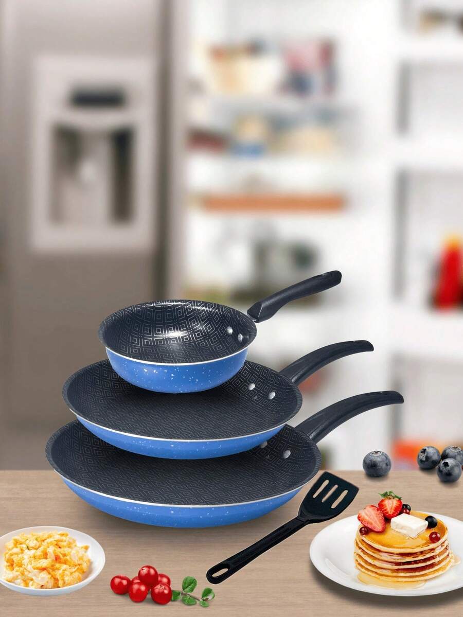 Globalflon 4-Piece Nonstick Elegant Frying Pan Set + Spatula And Non-Stick French Egg Pan - Midnight Blue - View 1