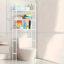 1 3-Layer Toilet Storage Cabinet - Space-Saving, Easy To Assemble Without Drilling, Suitable For Bathroom Supplies, With Anti-Rust Metal Frame And Plastic Partition, Perfect For Storing Toiletries, Towels And Decorations, Modern Bathroom Organizer; Durable Structure, Shower Basket - trắng - Xem 5
