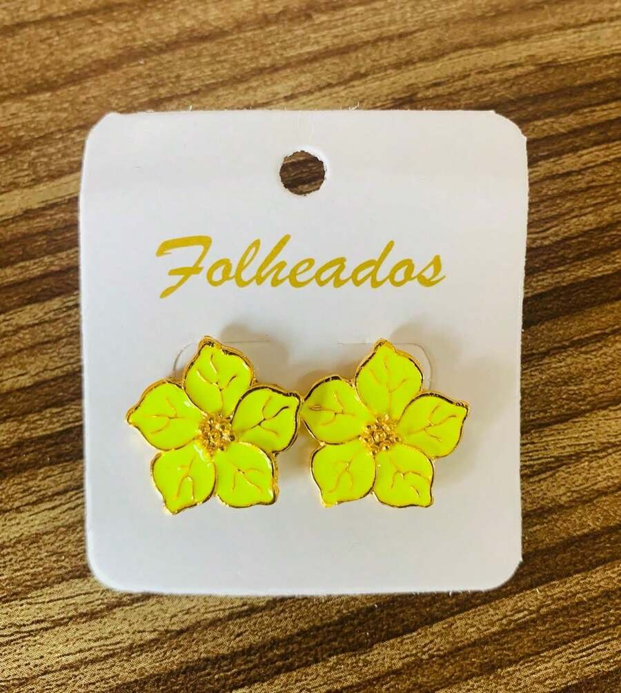 Enameled 5-Petal Flower Earring - màu vàng neon - Xem 1