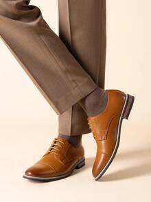 Men's Classic Oxford Shoes Business Casual Lace-Up For Office Dating Dress Brown Shoes - 棕色 - 查看 3