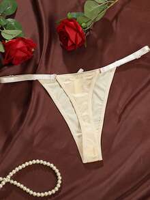 6pcs Women's Luxury Satin Adjustable Waist Briefs, Low Waist Seductive Thong Panties With Bow Accent, Sexy T-Back - Multicolor - View 5