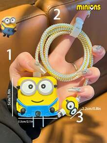 Minions 1pc Minions Silicone Material, Drop-Resistant And Break-Resistant Design, Cartoon Pattern, Creative Mouthpiece, Cute Charger Case, Data Cable Case, Suitable For Mobile Phone Charger Decoration Accessories, Party Gifts