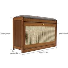 Shoe Storage Bench, Bamboo Entryway Bench, 2-Tier Shoe Rack, 27.5*9.4*17.3in Shoe Organizer With Padded Seat Cushion For Entryway Living Room Bedroom, Holds Up To 220.5 Lbs, Brown, Simple Assembly