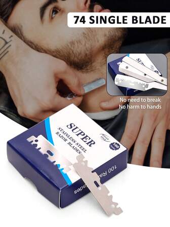 100 st/ask ersättningsrakblad i rostfritt stål med 74 halvblad, kompatibla med gammaldags rakhyvlar för rakning och ögonbrynsklippning