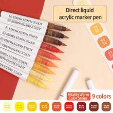 Languo 9色套装软头液体丙烯马克笔，毛笔头，学生DIY涂鸦绘画书，着色，不褪色纸，可堆叠彩色马克笔，亮黑色系列肤色系列人物绘画，防水软丙烯画笔，DIY鞋子衬衫 - 彩色 - 查看 27
