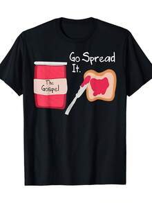 1pc Camiseta The Gospel Go Spread It - Camiseta de Cuello Redondo 100% Manga Corta con Diseño Gráfico Humorístico, Top de Tejido de Punto Negro Casual para Todas las Estaciones, Ajuste Regular Forma H, Lavable a Máquina, Fe, Camiseta de Manga Corta de Algodón Suave, Cómoda y Lavable a Máquina-Ideal para Atuendo Casual y Regalo Único, Ropa Casual para Todas las Estaciones para Fanáticos del Deporte|Camiseta de diseño divertido| Ideal para gimnasio y actividades al aire libre - Negro - Ver 2