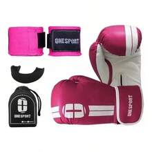 Muay Thai Kit Boxing Gloves + Elastic Bandage + Mouth Guard - 玫紅色 - 查看 1