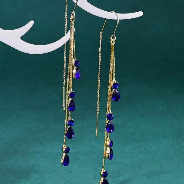1 Pair Fashion Rhinestone Waterdrop Tassel Long Earrings, Versatile Personalized Long Earrings Suitable For Women's Daily Wear, Festivals, Parties, Valentine's Day, Halloween, Christmas, Carnival