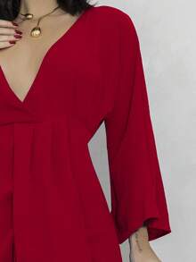 Women's Short Dress Long Sleeve Flare Duna Loose Sensual Neckline Foreign Fashion 2025 - Đỏ - Xem 7