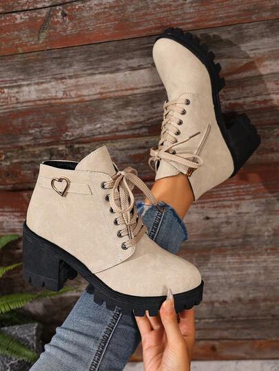 Stivali da donna con lacci, punta tonda, cerniera laterale, stivali corti comodi e minimalisti per primavera e autunno, stivali da motociclista classici con cerniera per donne