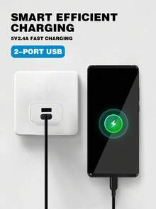 2.4A Dual USB Wall Charger, Fast Charging Adapter, Dual Port Smart Phone Charger Plug, EU Plug Compatible With Apple, And Other Smartphones - EU C Type Plug(220-240V) - View 4