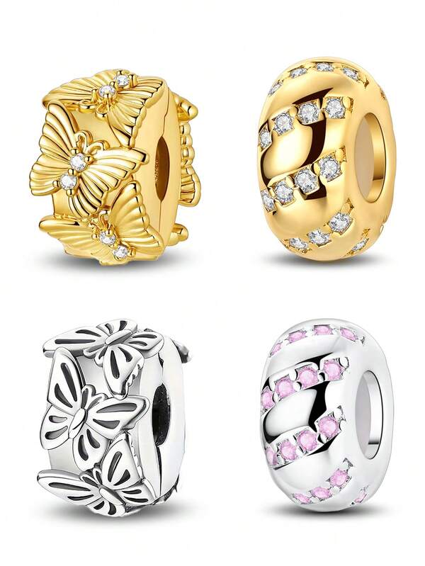 PARCOM S925 Silver-Plated Track Inlaid With Rubber Plug And Butterfly Flying Series Positioning Buckle Fashionable And Charming New Design, Suitable For Original Bracelets Or Bracelets And Necklaces DIY Jewelry Making, Can Be Used As Birthday, Festival Perfect Jewelry Bracelet Ornaments, Gifts