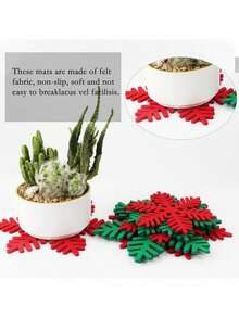 12pcs Christmas Placemat Set - Red & Green Hollow Snowflake Felt Design, Anti-Skid & Decorative Table Mats For Holiday Dining, Christmas Table Decor - Multicolor - View 7