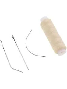 4pcs Sewing Needles And Beige Thread Set For Wig Making, Includes Small/Medium/Large C-Shaped And J-Shaped Curved Needles, Suitable For Hand-Sewing Hair, Hair Extension, Weaving, And Braiding Tools ,Hair Styling Tools ,Hair Styling Kit