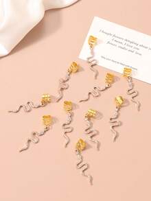 5pcs Gold Snake Rhinestone Dreadlock Beads Hair Rings, Bohemian Style Hair Accessories For Women, Claw Clips, Hair Slide, Hair Barrettes, Looks Of Party