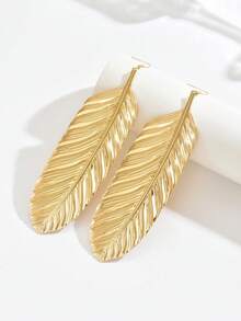 1 Pair Fashionable Minimalist New Exaggerated Summer Long Leaf Unique Personalized Exaggerated Big Leaf Earrings - Yellow Gold - View 2