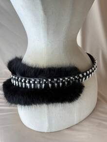 1pc Plus Size Women's Black/Leopard Faux Bullet Fur Belt, Heavy Metal Punk Rock Gothic Style, Flattering Waist, Hip And Thigh - Multicolor - View 9