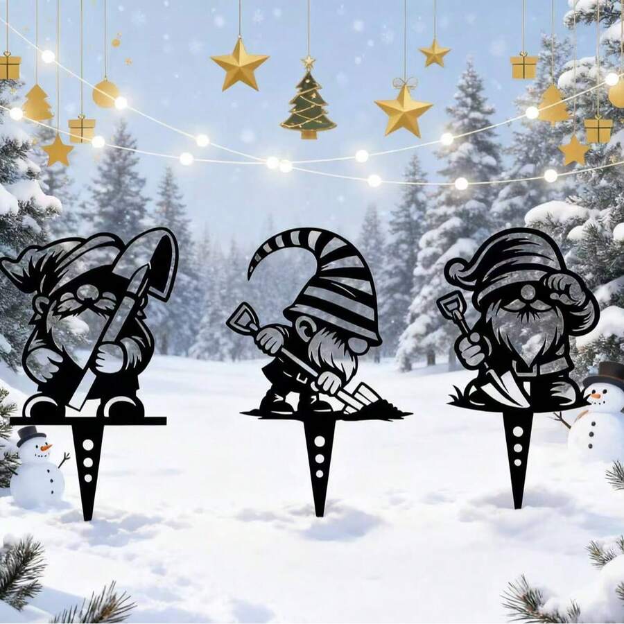 3 PiecesFairy Tale Dwarf Iron Ground Stakes - Outdoor Courtyard & Garden Decor, 4-Season Holiday Christmas Atmosphere Ornaments