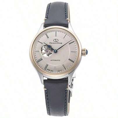 Orient 经典时尚女士奶油色表盘黑色皮革表带自动手表 RE-ND0011N00B 夏季配饰适合日常商务派对服装装饰送给爱人女友妈妈的绝佳节日礼物