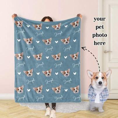 Cubierta personalizada con cabeza de perro, manta para mascotas, cubierta con foto del nombre, cubierta conmemorativa, cubierta con foto de mascota, regalo para gatos, regalo para mascotas