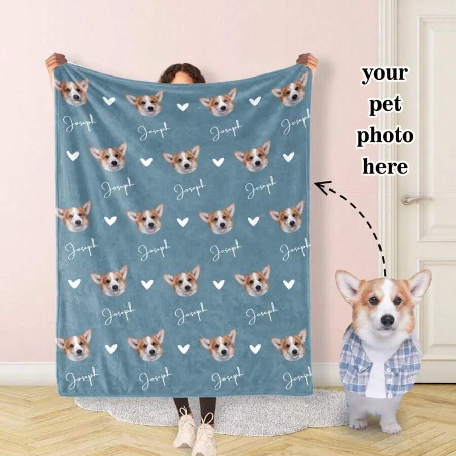 Custom Custom Dog Head Cover, Pet Blanket, Name Cover Photo, Commemorative Cover, Pet Photo Cover Cat Gift, Pet Gift - Multicolor - View 1