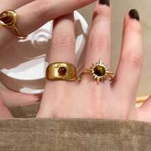 3-Piece Bohemian Style Golden Tiger Eye Stone 3-Piece Set Of Rings, Adjustable Loop Mouth For Easy Wearing, Super Romantic Birthday Gift For Girlfriend/Stylish Anniversary Gift For Daily Commuting Shirt Look Neat/Party Party Party Wear Sequin Skirt Super Outfit - Vàng - Xem 3