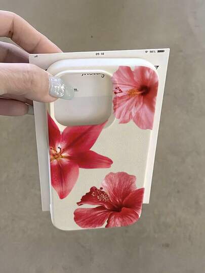 Flower 1pc White & Deep Red Floral Pattern Full Coverage TPU Shockproof Phone Case Compatible With Iphone 16, 15, 14, 13, 12, 11 Pro Max, Series,International Version, Not The Domestic Version