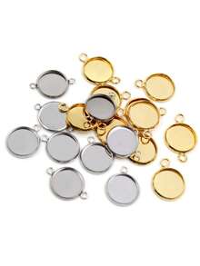 10pcs Stainless Steel Gem Tray Pendant, Double Hole Round Gem Base, Stainless Steel Convex Inlaid Base, Suitable For Jewelry Making, Necklace, Earrings, Bracelet, Anklet, Ideal For Holiday Gifts, Christmas, New Year