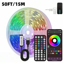 32.8ft/50ft/65.6ft/100ft Bedroom LED Strip Lights, With APP Control And 44-Key Remote, RGB Color Changing, Music Sync, USB Powered, For TV Backlight, Desk, Holiday, Party, Christmas, Halloween, Home Decor, Festival Lighting, Vivid Light Display