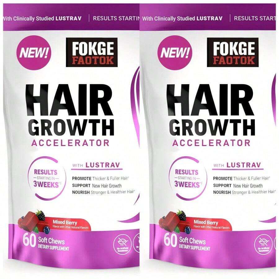 Miriyalyad Hair Growth Accelerator Soft Chews, Hair Growth Vitamins For Women And Men With Clinically Studied Biotin, Promotes Thicker, Fuller, Stronger Hair, Mixed Berry - 2PCS - 查看 1