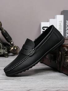 Mocassins Penny  de luxe pour hommes, chaussures plates décontractées à enfiler de style paille tissé avec bande élastique pratique, chaussures formelles pour un usage quotidien, mariage, banquet, bureau, occasions d'affaires au printemps et en automne - Noir - Voir 9