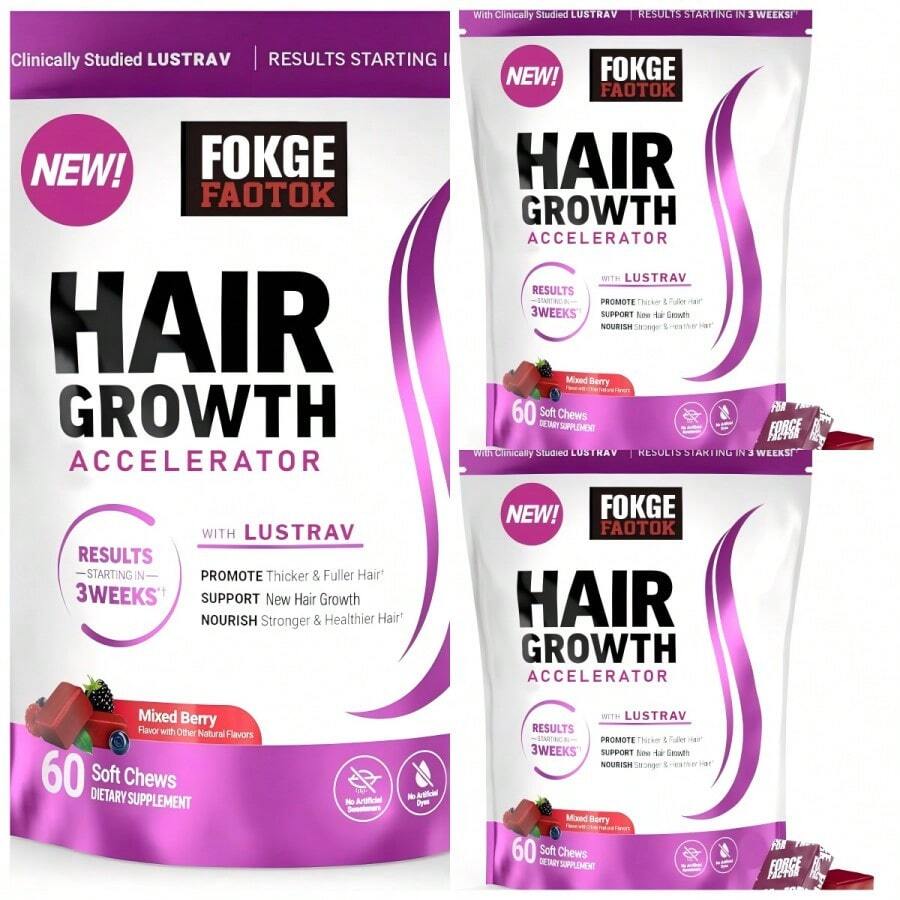 Miriyalyad Hair Growth Accelerator Soft Chews, Hair Growth Vitamins For Women And Men With Clinically Studied Biotin, Promotes Thicker, Fuller, Stronger Hair, Mixed Berry - 3 CÁI - Xem 1