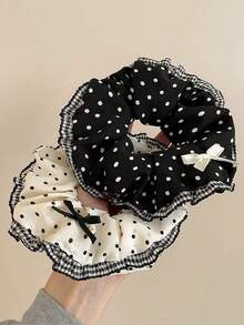 2 szt./1 szt. Eleganckie gumki do włosów w kropki, akcesoria do włosów odpowiednie dla kobiet do codziennego użytku, gumki do włosów, gumki do włosów, kucyk do mycia twarzy