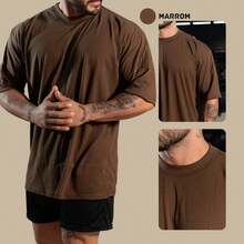 KIT 3 Men's Oversized Plain T-Shirts – Premium Cotton, Comfort, Style, Streetwear, Casual, High Quality - 棕黑色米色 - 查看 6