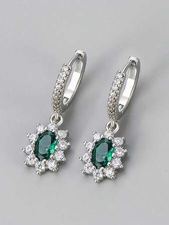 1pc S925 Sterling Silver Sunflower Pendant Earrings Set With Synthetic Zirconia, Suitable For Daily Wear And Gift