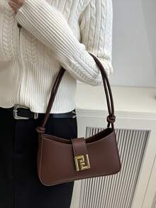 Bolso de hombro de unicolor de moda casual/de oficina para mujer, bolso cruzado portátil adecuado para citas, compras, regalo