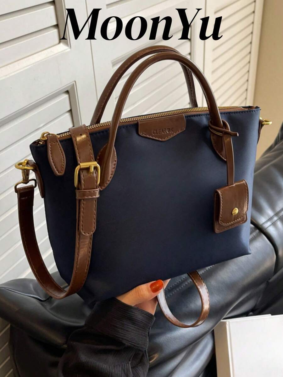 女士时尚手提包，大容量饺子形手提包，时尚蓝色单肩包 - 藏蓝色 - 查看 1