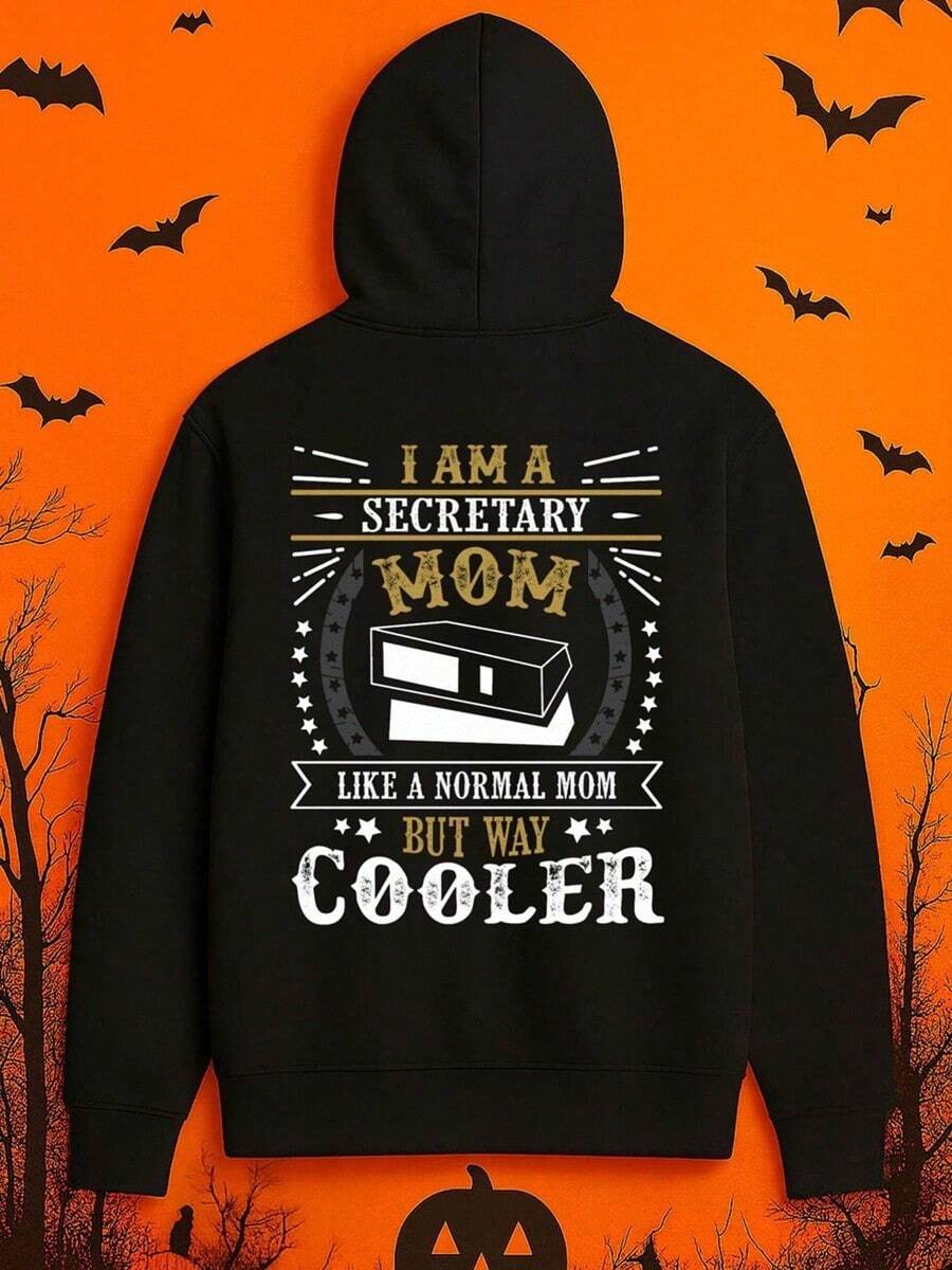 1pc Men'S Funny Secretary Mom Graphic Hooded Sweatshirt - Humorous I Am A Secretary Mom Slogan, Machine Washable Black Pullover With White Text, Plus Size Casual & Formal Wear, Cool Cooler Letterifall Hoodies,Men's Fall Clothes,Street Wear,Halloween,Mens Hoodies,Y2k Clothes,Jesus Hoodie,Thanksgiving Day,Nightmare Before Christmas,Christmas,Basics,Christmas Sweatshirt,Thanksgiving Outfit Men,,Christmas Clothes,Winter Clothes For Men,Men Gifts - 黑色 - 查看 1