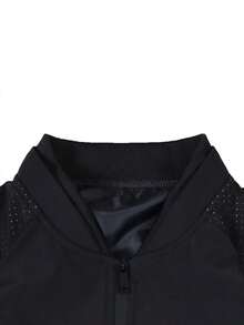 1 pezzo Giacca da baseball con collo alto da uomo per autunno/inverno, casual e versatile, stile streetwear, vestibilità morbida, adatta per escursioni all'aperto, bomber nero