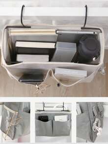 Milania Hanging Storage Organizer Bag - Multi-Pocket Bedside Hanging Basket For Phone, Books, Snacks - Fabric Dorm Room Clutter Organizer With Handles, Space Saving Storage Solution For Bedroom, College, Bunk Bed