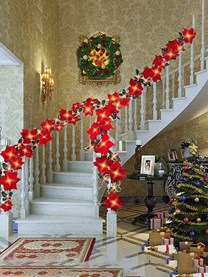 1 pieza Luz decorativa de flor roja navideña, Luz de ambiente navideña LED, Funciona con pilas (pilas no incluidas), Luces de cadena de ambiente navideño de flor roja grande de 24 m, Luces de hadas navideñas para interior/exterior, Luces LED de árbol de Navidad, Luces decorativas navideñas, Para decoración del hogar, decoración de dormitorio, decoración de fiestas, decoración de jardín, decoración de bodas, eventos al aire libre, habitación, sala de estar