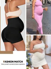 孕妇高腰托腹短裤，带可扩展腹部支撑片，适合孕期瑜伽、运动和圣诞节穿着 - 黑色 - 查看 5