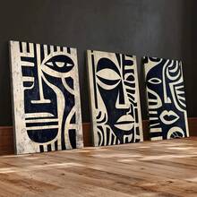 Framed 2D Flat, 3-Piece Set African American Art Canvas Print - Abstract African Portrait Wall Decor, Modern Black And White Wooden Frame Decorative Painting, Suitable Living Room, Bedroom, Office - Indoor/Outdoor Contemporary Housewarming, Minimalist Style, High-Quality Print, Exclusive Interior Designers - 彩色 - 查看 1